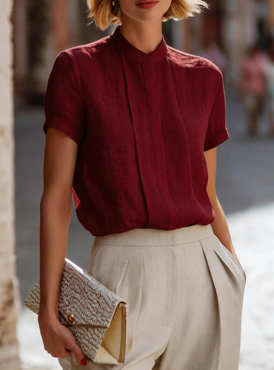 Women's Short Sleeve Pleated F - Shirt Camp Collar reseña y precio