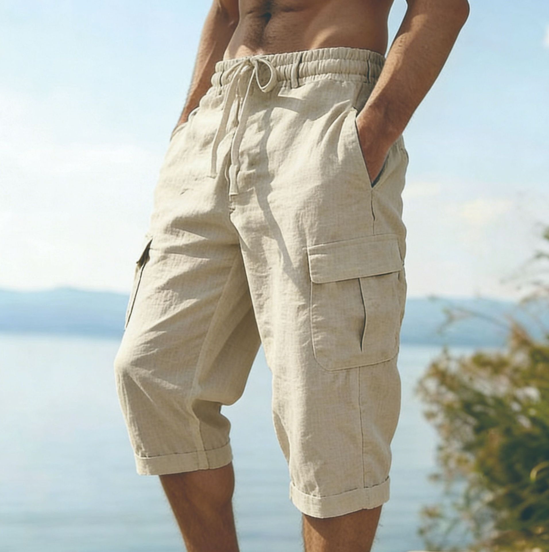 Men Summer Cotton Linen Shorts - Short Linen Drawstring reseña y precio