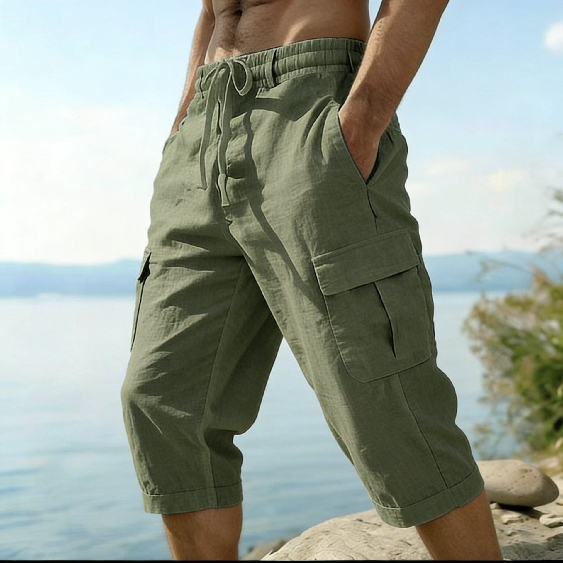 Men Summer Cotton Linen Shorts - Short Linen Drawstring reseña y precio