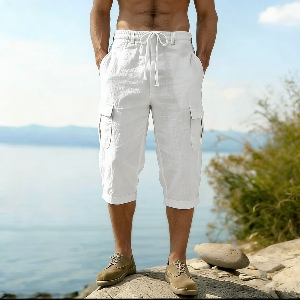 Men Summer Cotton Linen Shorts - Short Linen Drawstring reseña y precio